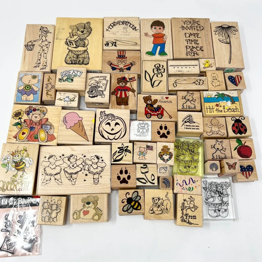 Vintage Mixed Lot of 45+ Wood Mounted Rubber Stamps - Assorted Garden Themed